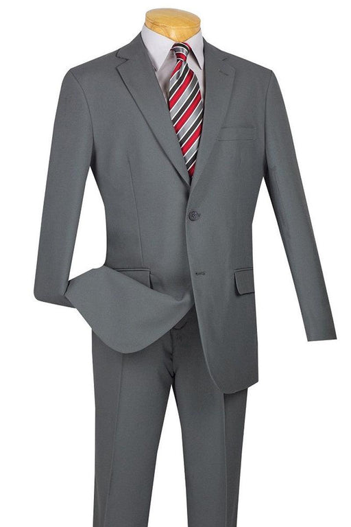 Men's Modern Fit Light Grey Poplin Two-Button Suit by Apollo King - USA Men's Outlet