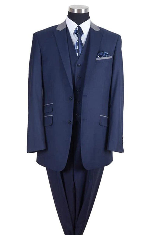 Men's Navy & Silver Peak Lapel Contrast Suit by Fortino Landi - USA Men's Outlet