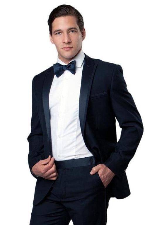 Men's Navy Blue One-Button Tux w/Satin Peak Lapel - Bryan Michaels - USA Men's Outlet