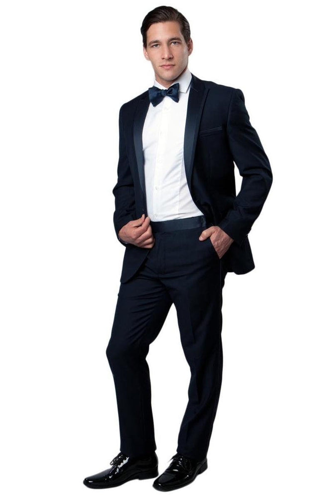 Men's Navy Blue One-Button Tux w/Satin Peak Lapel - Bryan Michaels - USA Men's Outlet