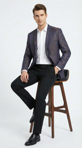 Men’s Navy Blue Plum Burgundy and Gold Jacquard Blazer – Elegant Two Button Formal Dinner Jacket Sport Coat Paisley Floral