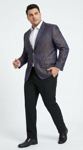 Men’s Navy Blue Plum Burgundy and Gold Jacquard Blazer – Elegant Two Button Formal Dinner Jacket Sport Coat Paisley Floral