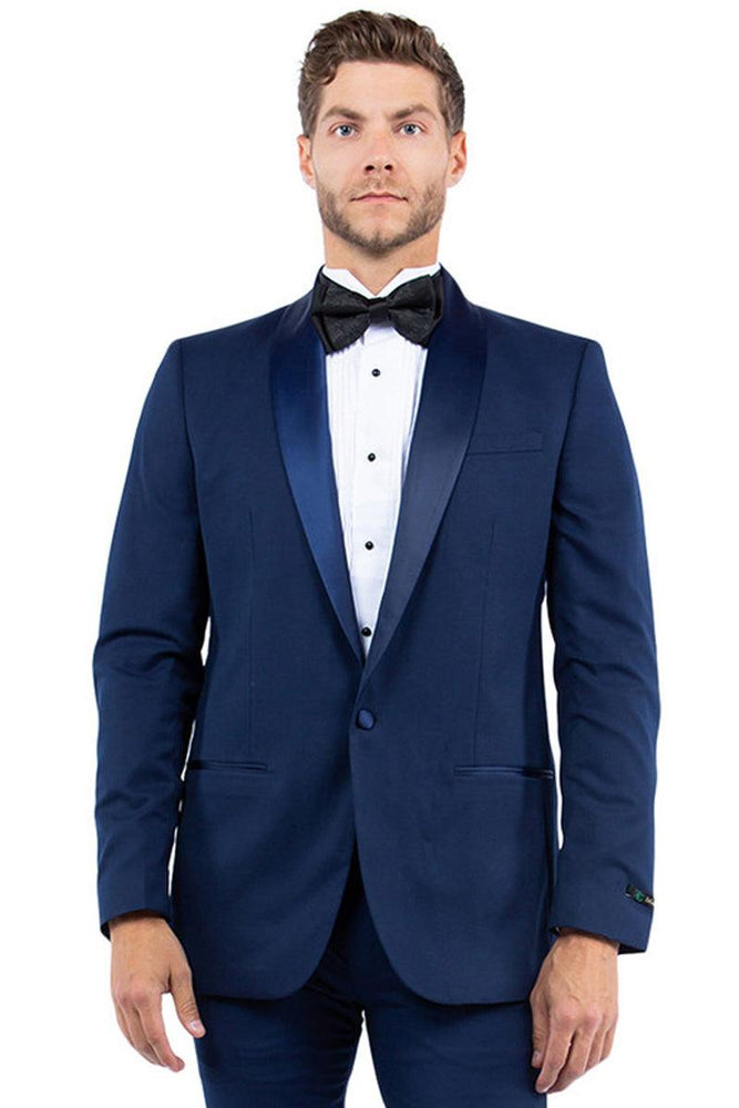 Men's Navy One-Button Shawl Lapel Tuxedo Jacket by Zegarie - Modern Fit - USA Men's Outlet