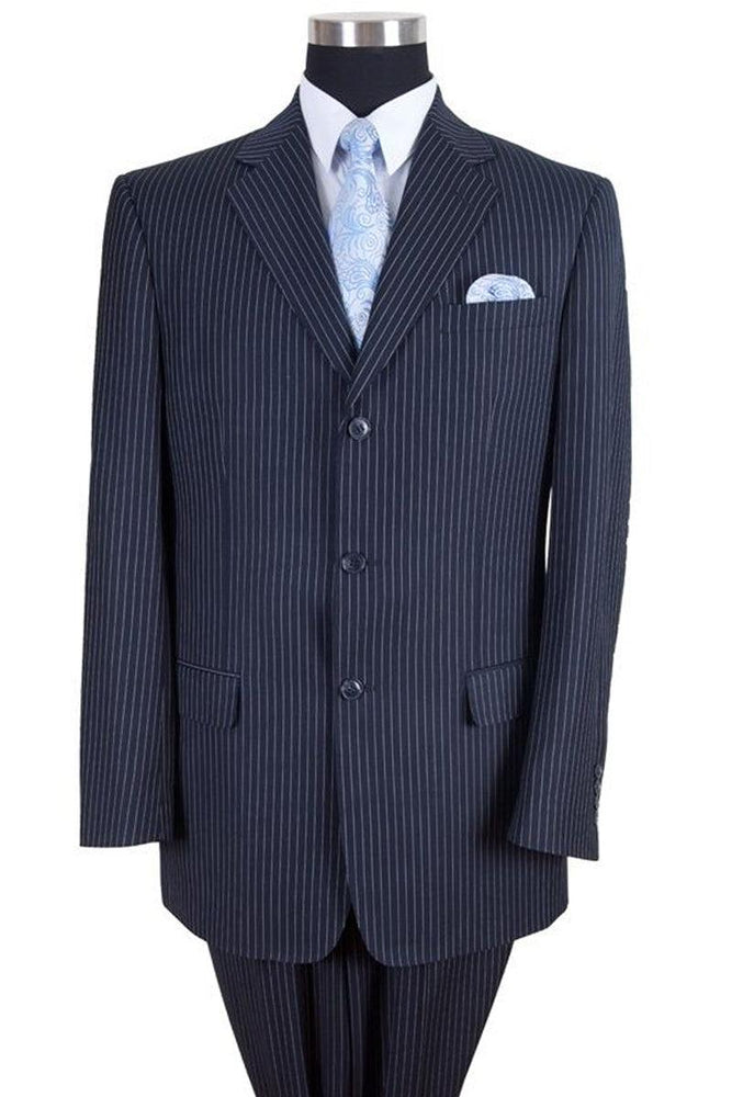 Men's Navy Pinstripe Fortino Landi Suit: 3-Button Classic Fit - USA Men's Outlet