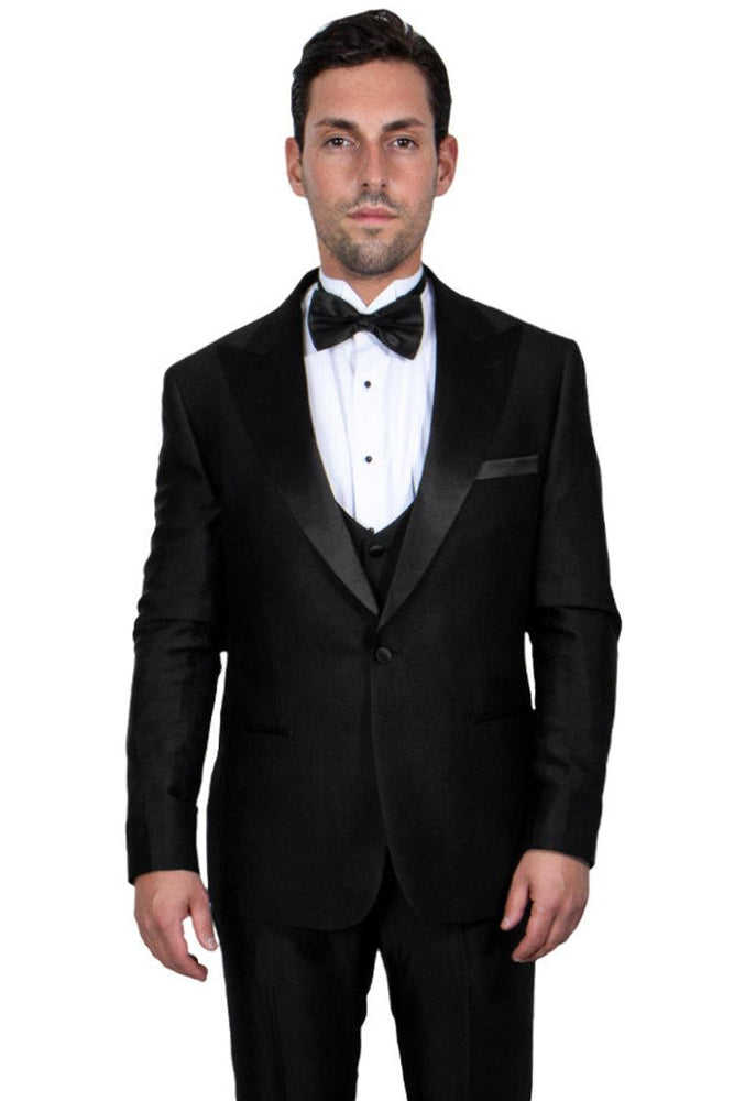 Men's One Button Peak Lapel Tuxedo in Black by Stacy Adams - USA Men's Outlet