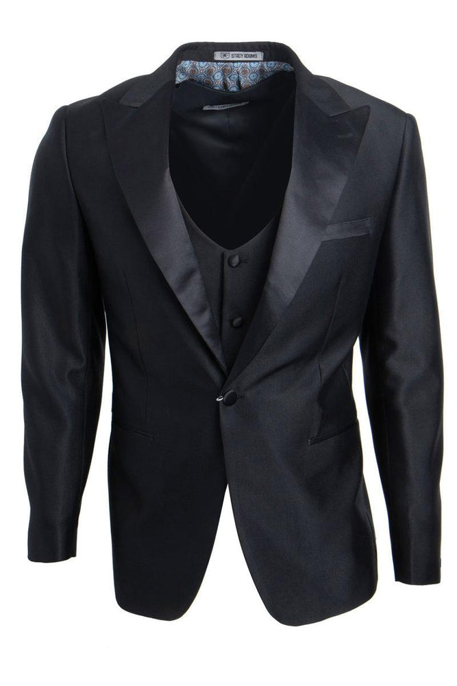 Men's One Button Peak Lapel Tuxedo in Black by Stacy Adams - USA Men's Outlet