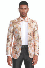 Men's Peach & Orange Tazio Tuxedo Jacket - Slim Fit Paisley Prom Look - USA Men's Outlet