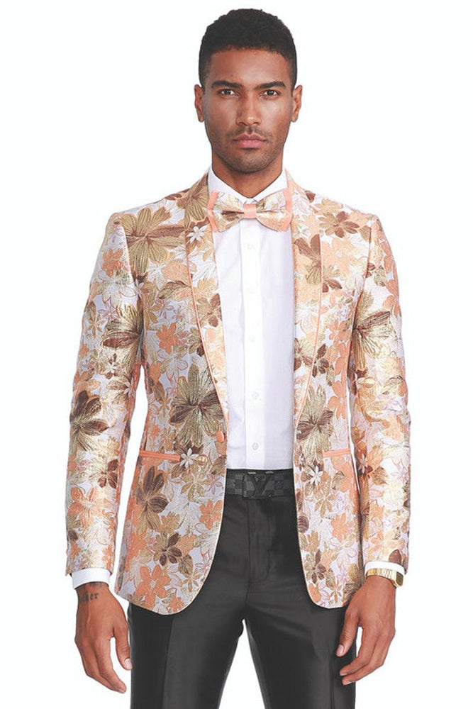 Men's Peach & Orange Tazio Tuxedo Jacket - Slim Fit Paisley Prom Look - USA Men's Outlet