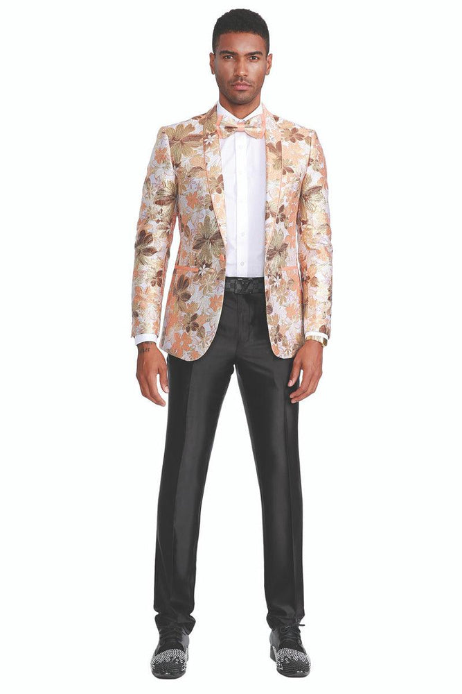 Men's Peach & Orange Tazio Tuxedo Jacket - Slim Fit Paisley Prom Look - USA Men's Outlet