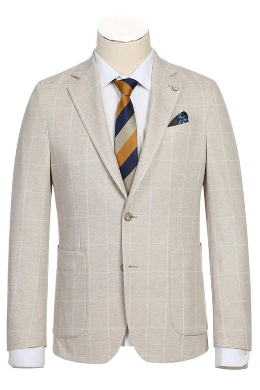 Men's Pelago Unconstructed Blazer - Half Canvas, Light Tan Windowpane Plaid - USA Men's Outlet