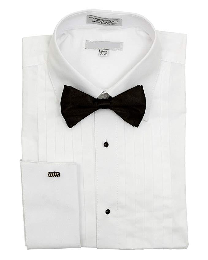 Men's Premium White Tuxedo Shirt & Bowtie Set by Daniel Ellissa - Regular Fit, Point Collar, Half-Inch Pleat. - USA Men's Outlet