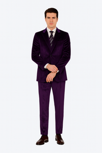 Men’s Purple Velvet Wedding & Prom Suit – 2-Piece Tuxedo Style Slim Fit by Tazzio