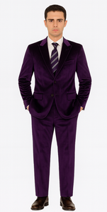 Men’s Purple Velvet Wedding & Prom Suit – 2-Piece Tuxedo Style Slim Fit by Tazzio