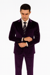 Men’s Purple Velvet Wedding & Prom Suit – 2-Piece Tuxedo Style Slim Fit by Tazzio