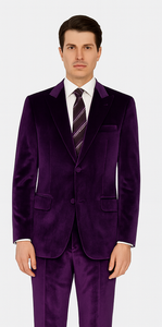 Men’s Purple Velvet Wedding & Prom Suit – 2-Piece Tuxedo Style Slim Fit by Tazzio