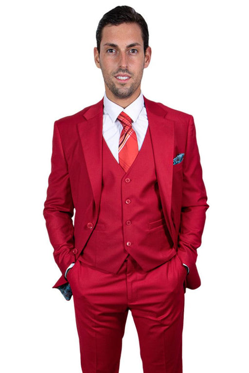 Men's Red Stacy Adams Vested Business Suit - Classy Two-Button Basic - USA Men's Outlet