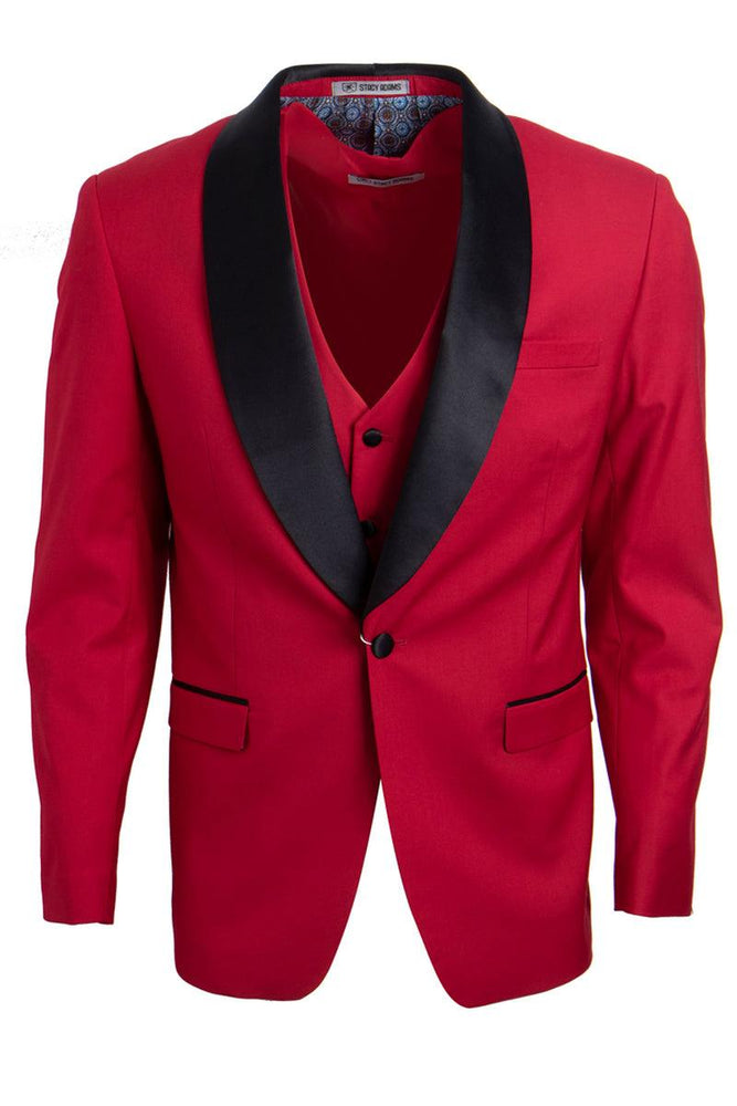 Men's Red Stacy Adams Vested Single-Button Shawl Lapel Tuxedo - USA Men's Outlet