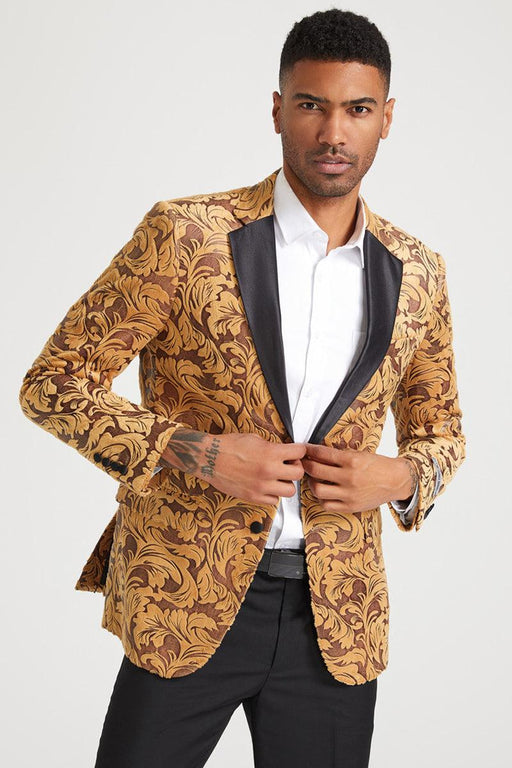 Men's Refined Paisley Velvet Tuxedo Jacket in Gold by Stacy Adams - USA Men's Outlet