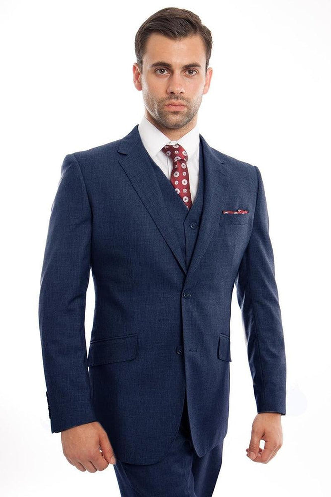 Men's Refined Zegarie Wool Vested Suit in Indigo Blue - USA Men's Outlet