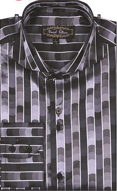 Men's Regular Fit Black Sports Shirt w/ Tonal Stripe Pattern - Daniel Ellissa - USA Men's Outlet