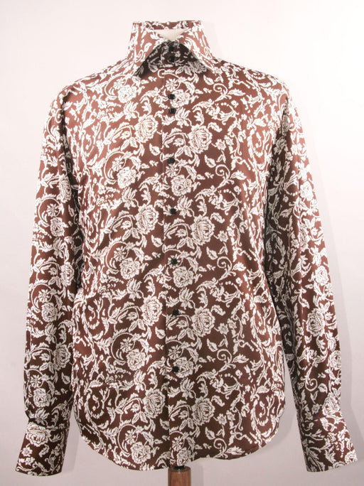 Men's Regular Fit Daniel Ellissa Sports Shirt - Fancy Floral Pattern in Brown & White - USA Men's Outlet