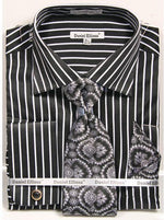 Men's Regular Fit Spread Collar Dress Shirt, Tie & Black & White Pinstripe Set by Daniel Ellissa - USA Men's Outlet