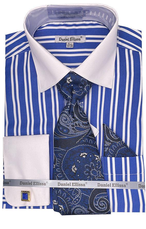 Men's Royal Blue Double Stripe Shirt by Daniel Ellissa - USA Men's Outlet