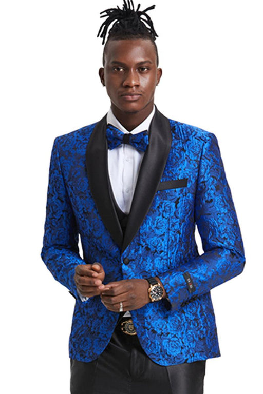 Men's Royal Blue Paisley Tuxedo Vested Prom Shirt by Tazio Fit: Slim, One Button - USA Men's Outlet