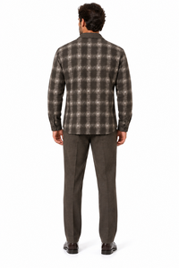 Mens Earth-Tone Plaid Prestige Walking Suit – Patterned Shirt & Olive Drab Pants