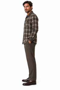 Mens Earth-Tone Plaid Prestige Walking Suit – Patterned Shirt & Olive Drab Pants