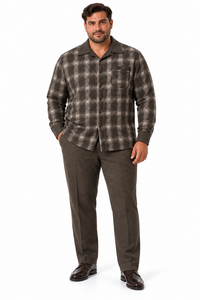 Mens Earth-Tone Plaid Prestige Walking Suit – Patterned Shirt & Olive Drab Pants