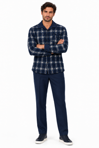 Mens Midnight Navy Heritage Plaid Walking Suit – Long Sleeve Shirt & Matching Pants
