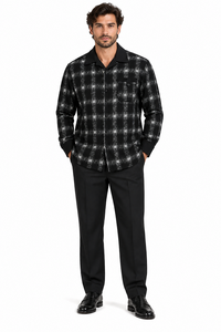 Mens Onyx Black Shadow Plaid Walking Suit – Statement Shirt & Matching Pants