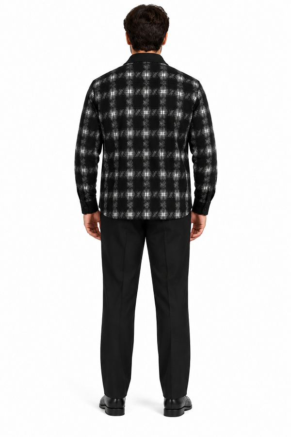 Mens Onyx Black Shadow Plaid Walking Suit – Statement Shirt & Matching Pants