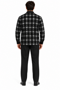 Mens Onyx Black Shadow Plaid Walking Suit – Statement Shirt & Matching Pants