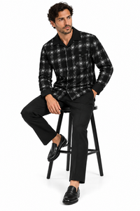 Mens Onyx Black Shadow Plaid Walking Suit – Statement Shirt & Matching Pants