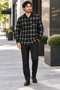 Mens Onyx Black Shadow Plaid Walking Suit – Statement Shirt & Matching Pants