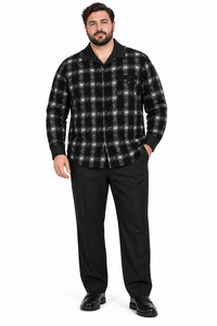 Mens Onyx Black Shadow Plaid Walking Suit – Statement Shirt & Matching Pants