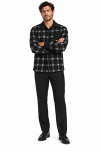 Mens Onyx Black Shadow Plaid Walking Suit – Statement Shirt & Matching Pants