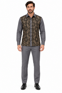 Mens Graphite Grey Regal Mosaic Walking Suit – Ornate Shirt & Matching Pants