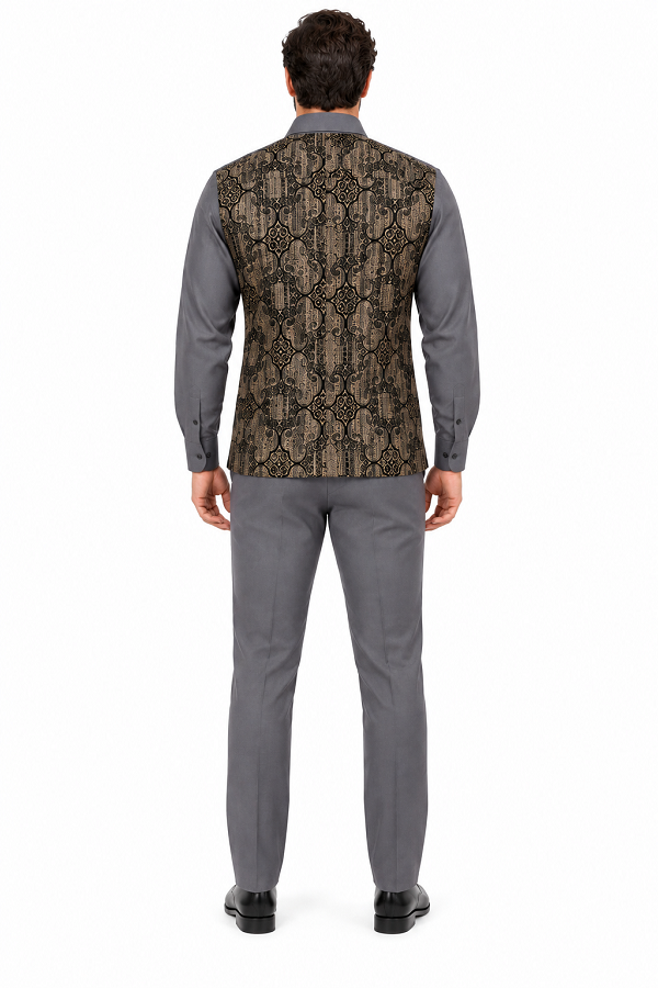 Mens Graphite Grey Regal Mosaic Walking Suit – Ornate Shirt & Matching Pants