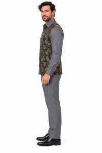 Mens Graphite Grey Regal Mosaic Walking Suit – Ornate Shirt & Matching Pants
