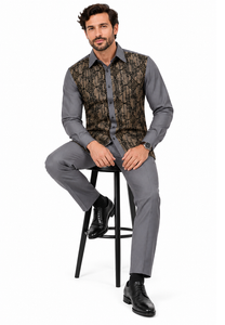 Mens Graphite Grey Regal Mosaic Walking Suit – Ornate Shirt & Matching Pants