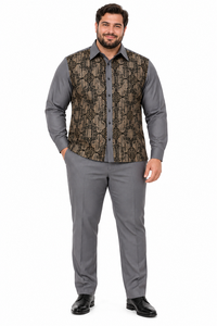 Mens Graphite Grey Regal Mosaic Walking Suit – Ornate Shirt & Matching Pants