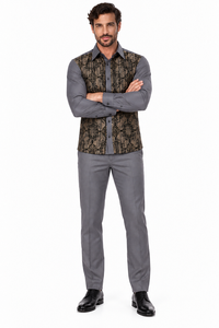 Mens Graphite Grey Regal Mosaic Walking Suit – Ornate Shirt & Matching Pants