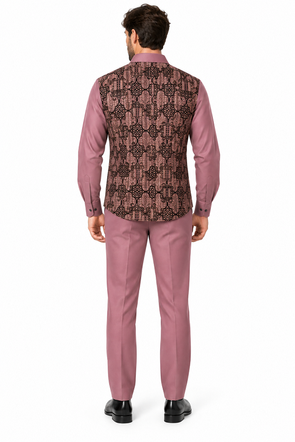 Mens Mauve Mosaic Elegance Walking Suit – Patterned Shirt & Matching Pants