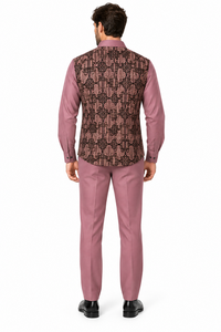 Mens Mauve Mosaic Elegance Walking Suit – Patterned Shirt & Matching Pants
