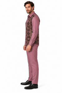 Mens Mauve Mosaic Elegance Walking Suit – Patterned Shirt & Matching Pants