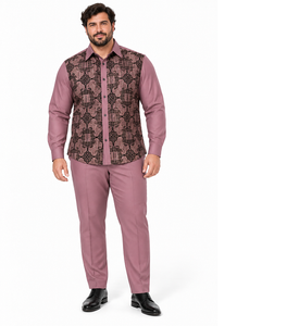 Mens Mauve Mosaic Elegance Walking Suit – Patterned Shirt & Matching Pants