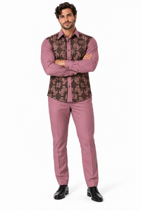 Mens Mauve Mosaic Elegance Walking Suit – Patterned Shirt & Matching Pants